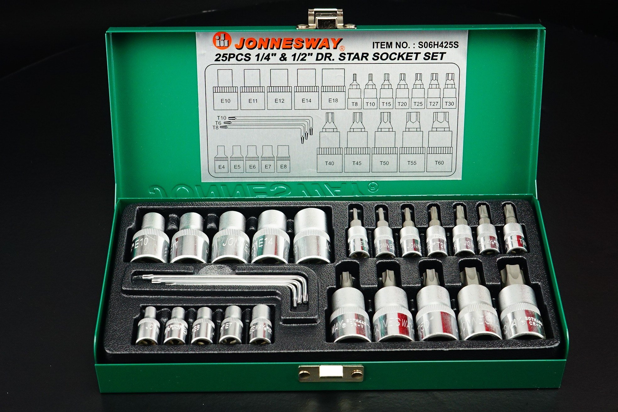 Jonnesway 1/4" & 1/2" DR. STAR SOCKET SET 25 PCS S06H425S